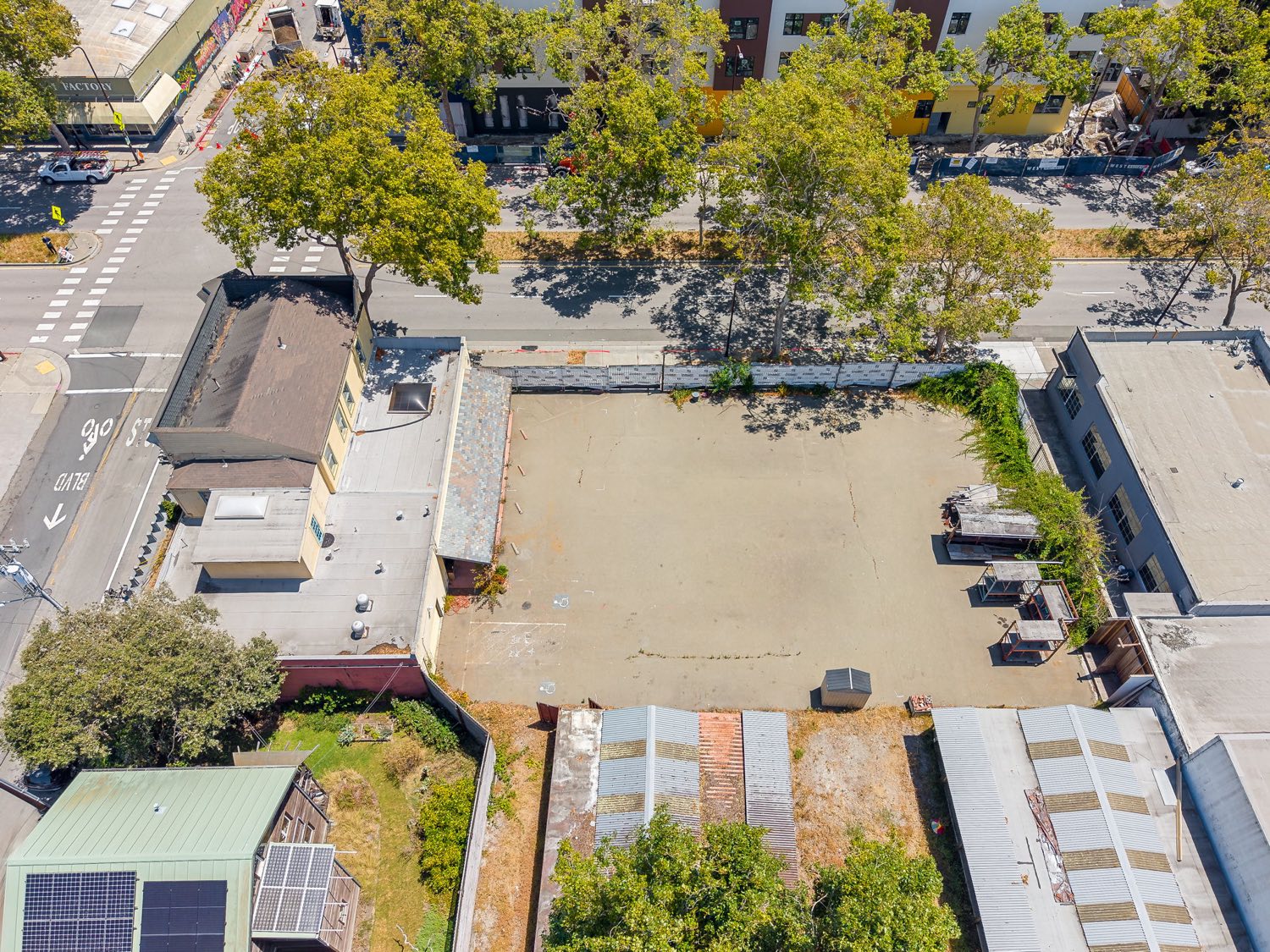 Overhead view of the lot behind the building at 2400 San Pablo Avenue.